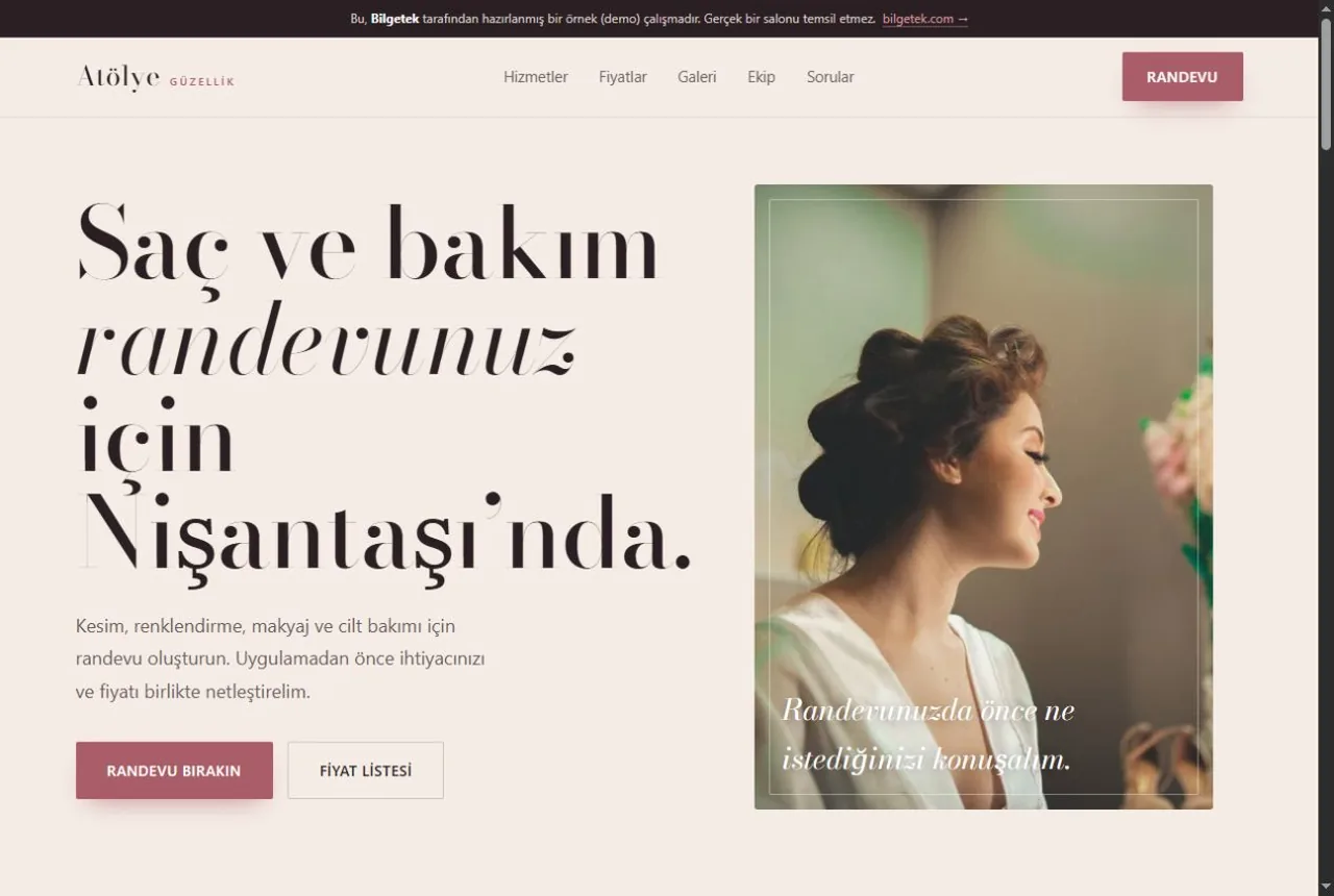 Güzellik salonu web sitesi örnek web sitesi