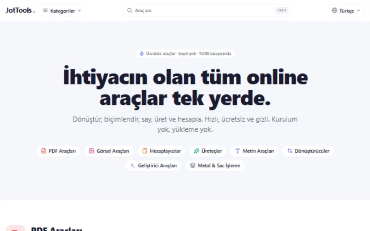 JotTools Türkçe ana sayfasından ekran görüntüsü
